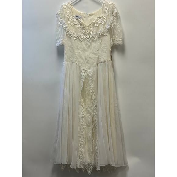 NWT VTG Jessica McClintock 80s 90s Wedding Lace Bridal Maxi Dress Sz 10 - Picture 1 of 13